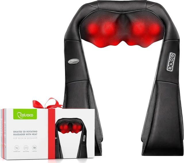 Cotsoco Nackenmassagegerät mit Heizfunktion - Elektrisches Shiatsu-Massagegerät, das perfekte Geschenk zur Linderung von Schulter- und Nackenschmerzen für Autofahrer im Home Office, Grau