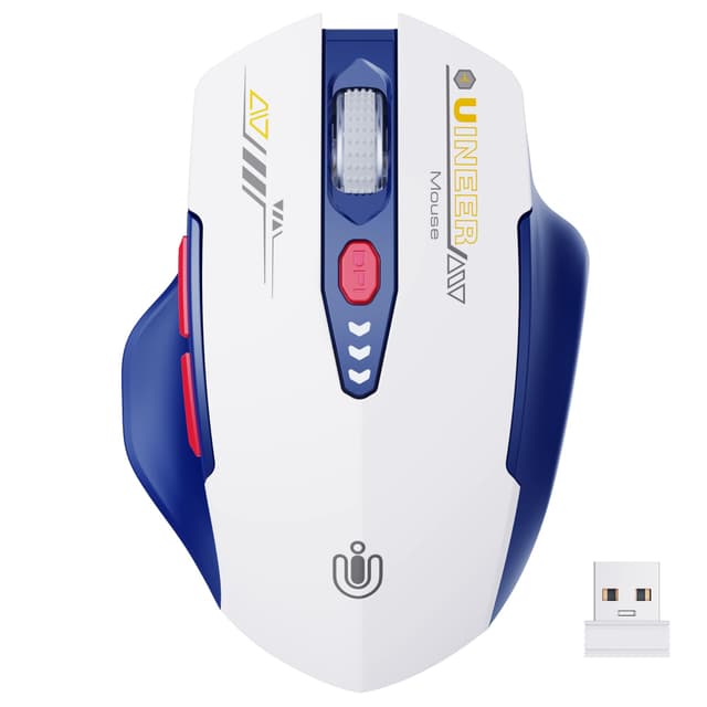 Uineer kabellose Maus, [Verbessert] Mit visueller Batterieanzeige, 2.4G USB Ergonomische Maus kabellos, 4 einstellbare DPI-Stufen,PC Maus Kabellose für Büro- oder Gaming，Mattes Blau und Weiß