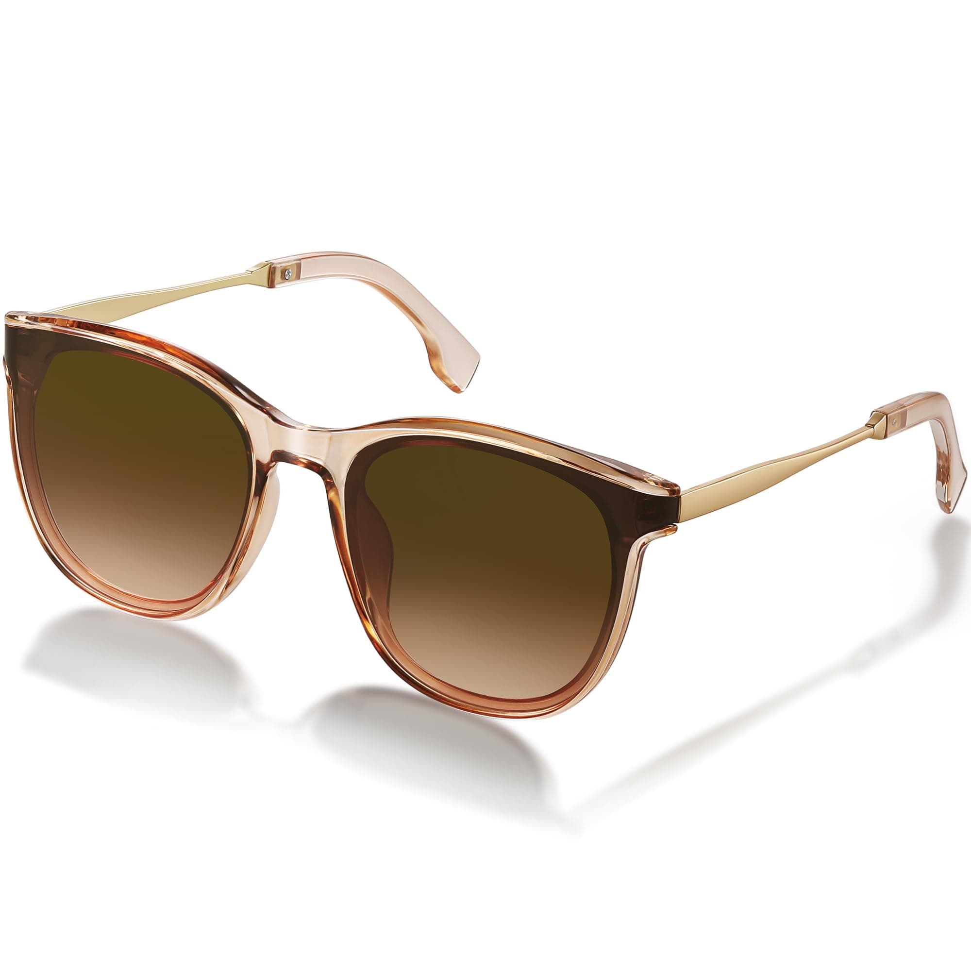 kunchu Sonnenbrille-Damen-Groß-Brillert-Frauen-Retro-Square -Trendy- Klassisch-UV400-Schutz-Ultraleicht-Runde 1-braunes Pulver