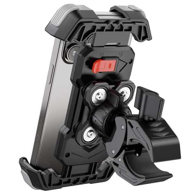 Grefay Motorrad Handyhalterung Handyhalterung Fahrrad [2025 Doppelt Vibrationsgedämpft] Handy Motorradhalterung 360° Drehbar Lenker Halter für iPhone16 15 14 13 12 Pro Max, Smartphone (Grau)
