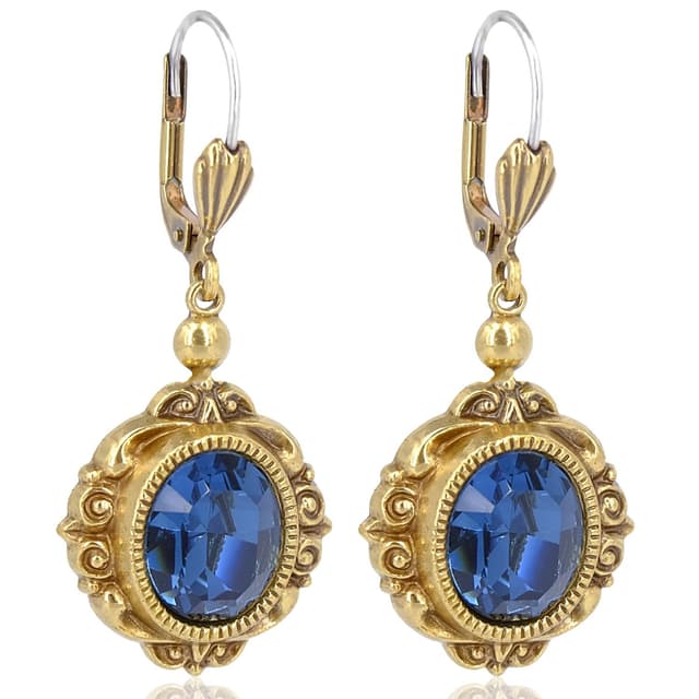 Vintage Ohrringe Gold Marken Kristalle Ovalschliff Damen Ohrhänger mit Stein NOBEL SCHMUCK