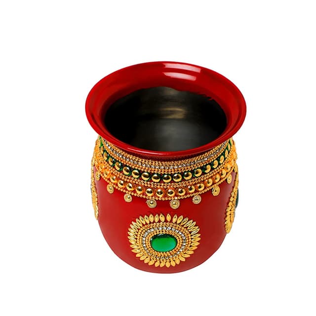Decorative Kalash Lota Handpainted Steel Kalash Indian Traditional Festival Decoration Wedding Decor Gift Pooja Item Home Temple Puja Ritual Housewarming Stainless Steel Lota (Size:-4") 4 Inches