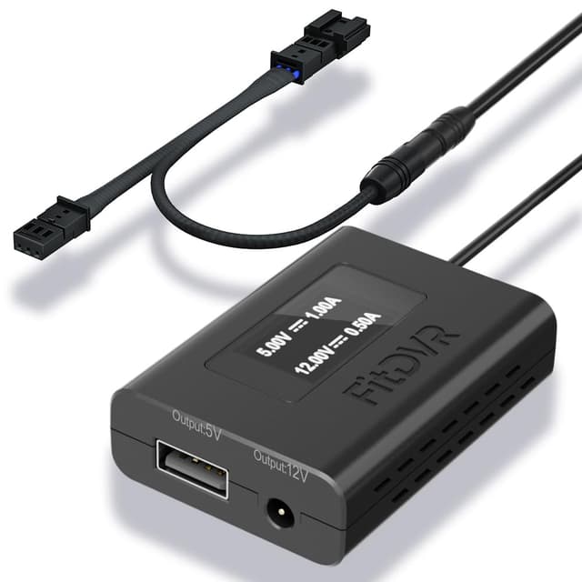 FitDVR Dashcam Netzteil (3-Pin) passend für Volkswagen Porsche Audi Skoda (911 ID.4 GolfR Q4, ect.) LED-Anzeige USB-Stromversorgung, Anschluss an Rückspiegel, 5V 12V Ausgang, D3-021