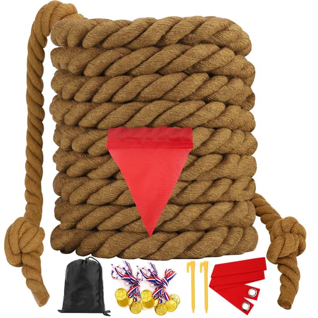 WYRJXYB Outdoorspiele Tauziehen Seilspiel 6M für Kinder Erwachsene, Outdoor Gartenspiele Kindergeburtstag Partyspiele,Tauziehseil mit Medaillen für Draußen Geburtstagsspiele,Braun 6M Braun
