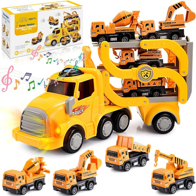 iKidiki Kinderspielzeug ab 2 3 4 5 Jahre, LKW Spielzeug ab 2-6 Jahre Junge Geschenkideen Autotransporter Auto Spielzeug Geschenk Junge 2-6 Jahre Baustellenfahrzeuge Kinder Spielsachen Ostergeschenke