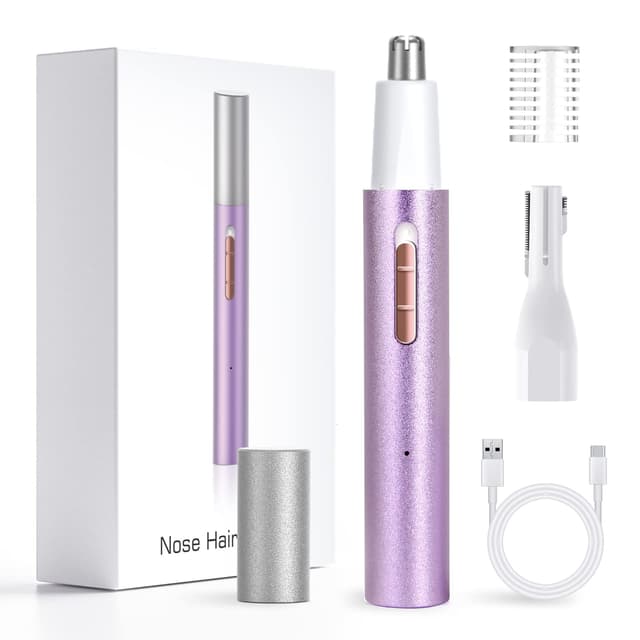 Nasenhaartrimmer Nasenhaarschneider Ohrhaartrimmer, 2 in 1 Professioneller , Präzisions Frauen Augenbrauen- und Gesichtshaartrimmer, IPX7 Wasserdichte Doppelklinge, leicht zu reinigen Lila
