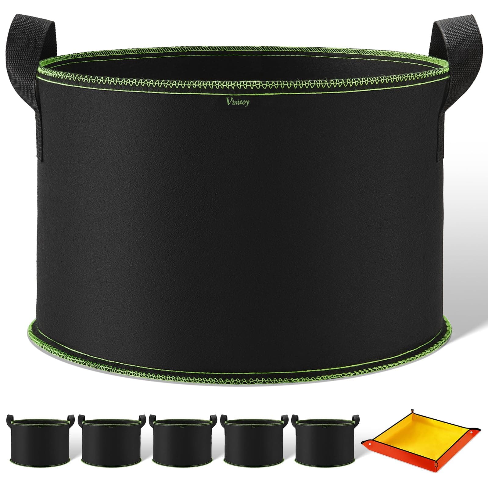 Vinitoy 5X 60L Pflanzsäcke mit Pflanzmatte, AtmungsaktivBeutel Pflanzsack mit Griffe für Kartoffeln, Tomaten, Stofftopf mit 100cm x 100cm Umtopfmatte für Balkon Terrasse Gewächshaus & Garten 5 x 15 Gallonen / 60L