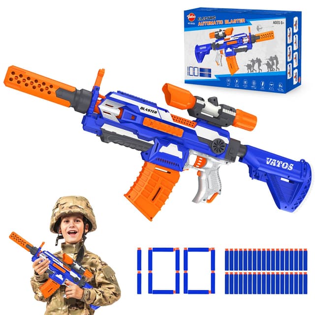 Elektrische Spielzeug Pistole für Kinder - VATOS Automatisch Blaster Gun Sniper 100 Darts mit Scope | Sniper Gewehr Einstellbare Hintere Auflage Geschenke für Jungen Mädchen 6-12 Jahre alt Kinder