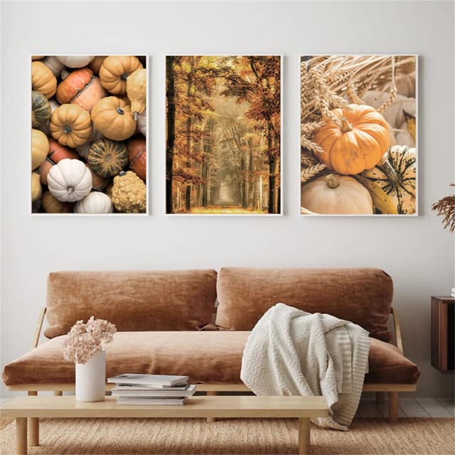 SWECOMZE Premium Moderne Poster Set Goldener Herbst Bilder Wandbilder ohne Rahmen Stilvolles Set mit passenden Bilder als Wohnzimmer Deko (A,21 * 30CM)… 21x30cm A