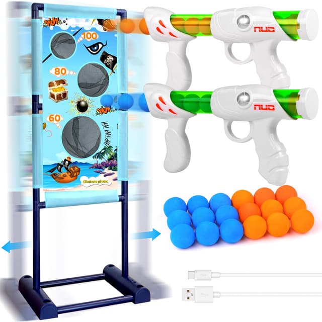 DX DA XIN Bewegliche Zielscheibe Set - Schießspiele für Kinder mit Bewegliches Ziel 2 Pcs Popper Pistole 18 Schaumball Spielzeug Kinder ab 5 6 7 8 9 Jahre Outdoor Spiele Geschenk für Junge Pirat