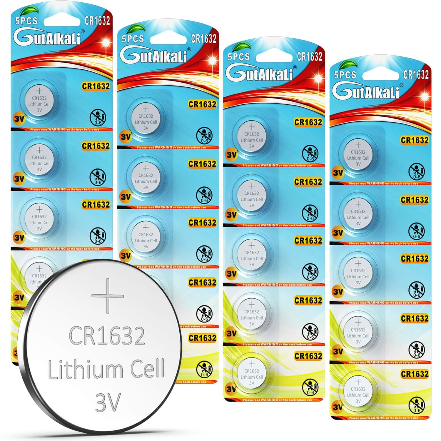 GutAlkaLi 20 Stück CR1632 3V Lithium Knopfzelle Elektro CR 1632 Lithium CR1632-20 Stück