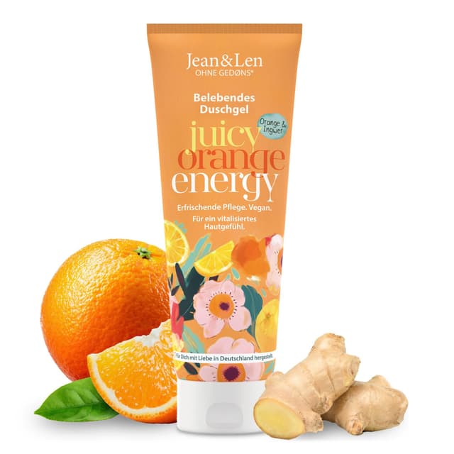 Jean & Len Duschgel Orange & Ingwer, pH-hautideal, erfrischendes Duscherlebnis, mit Orangen- und Ingwer-Extrakt, für weiche Haut, veganes Duschgel, ohne Parabene & Silikone, 250 ml Frisch 250 ml (1er Pack)
