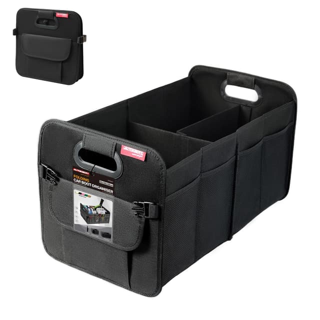 Auto Kofferraum Organizer Faltbare 55L Kofferraumtasche mit Abnehmbare Fächer & Stabiler Boden, Große Wasserdichte Oxford-Gewebe Faltbox Autozubehör für Einkaufen Camping Reisen Schwarz L-55L