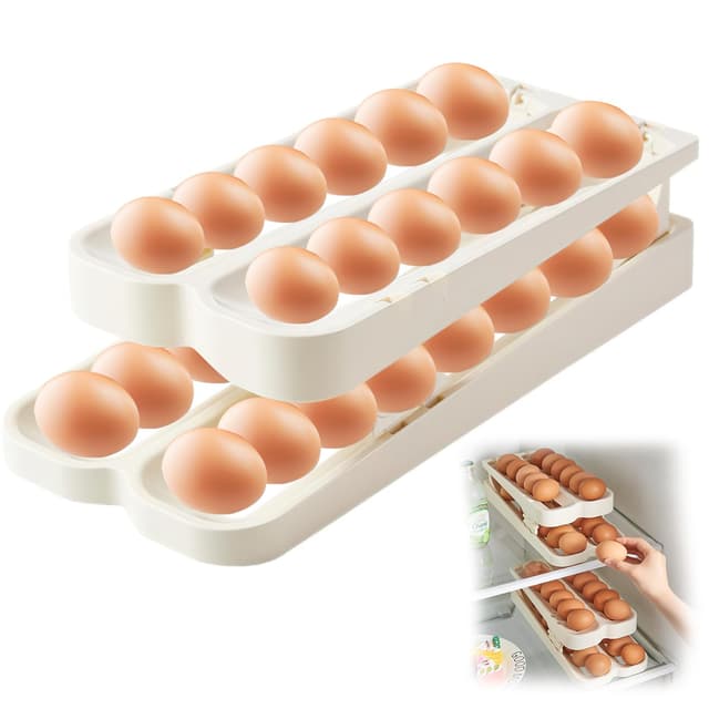 Eierhalter für Kühlschrank,2 Schichten Automatisch Rollender Eierbehälter, kühlschrank Organizer Eier,Stapelbarer Eier-Organizer für Lagerung von Eiern, Spart Platz (2 Reihen und 2 Etagen)