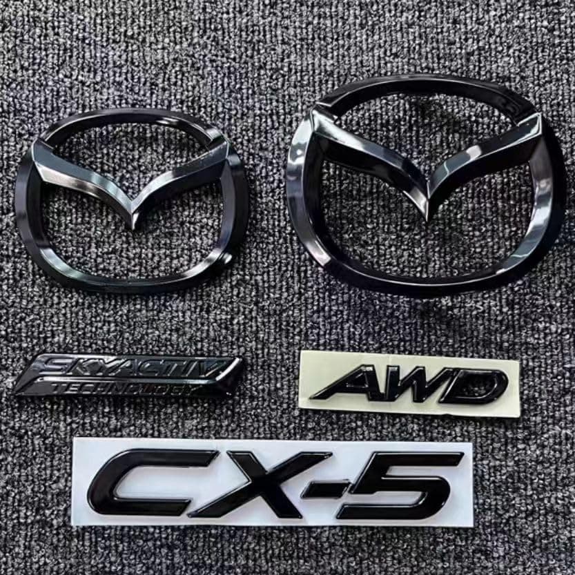 vorne hinten Ersatz Emblem Kit für Mazda CX-5 2017-2021,Schwarz Kühlergrill Kofferraum Plakette Zeichen Badge Aufkleber Logo 3D Metall Kfz Dekor Tuning Zubehör,just Rear Logo normal Just Rear Logo