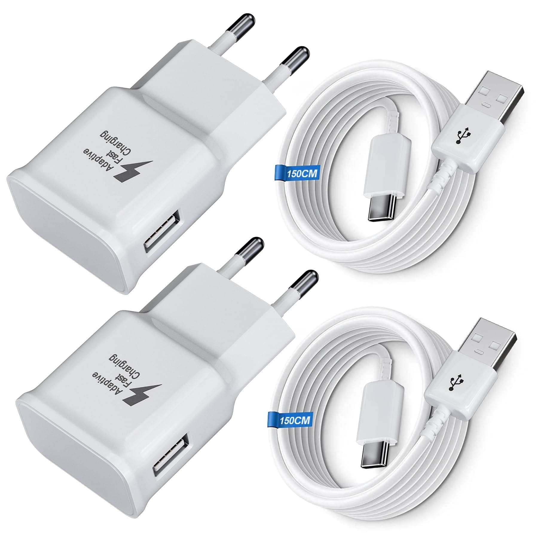 Ladegerät Schnellladung für Samsung Handy, (2-Pack) Adaptives Schnellladegerät Netzteil mit USB Typ C Ladekabel für Samsung Galaxy S8, S9, S10 Plus, A05s A13 A15 A16 A20 A35 A36 A40 A56 M30 M35 5G 2-Pack/Weiß
