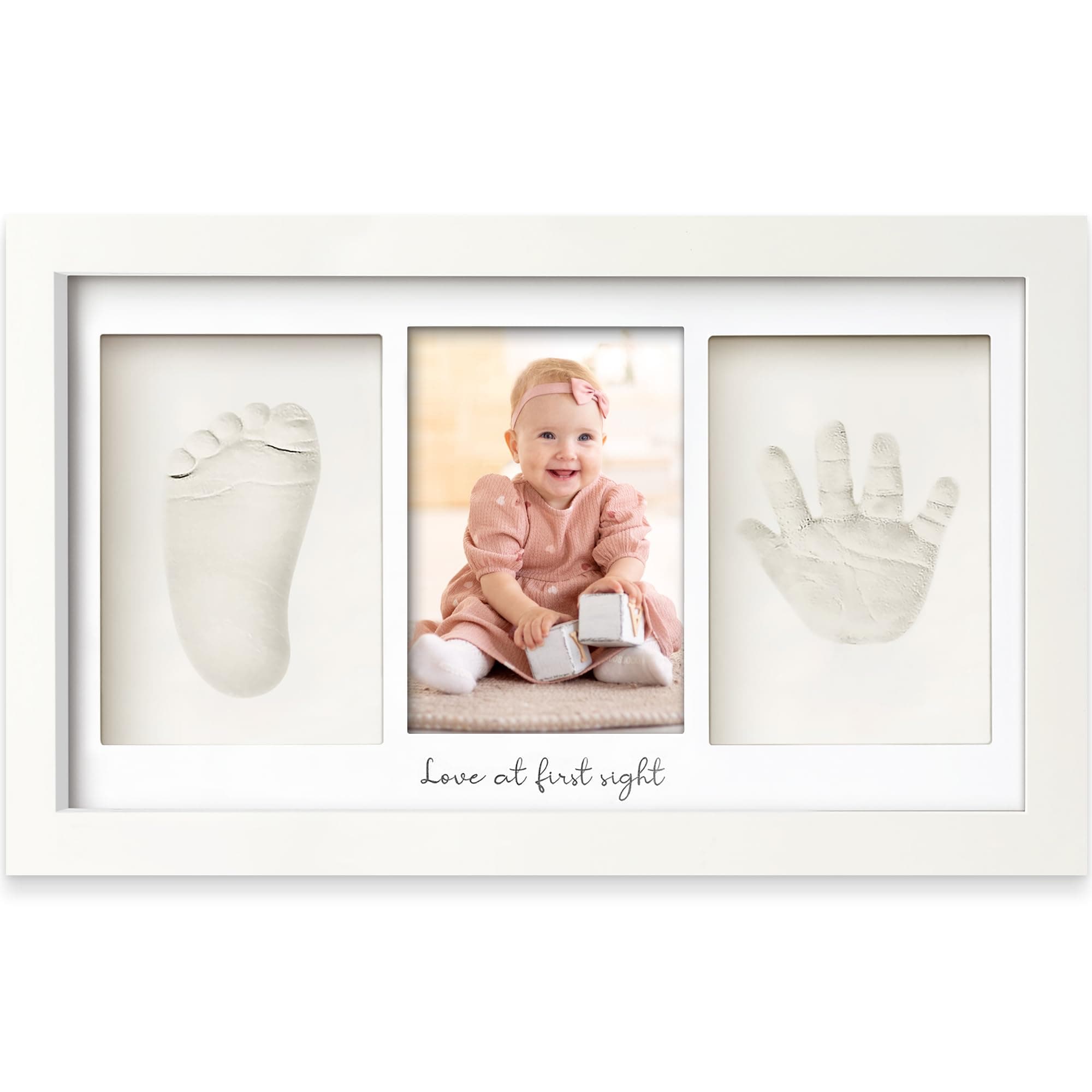Baby Handabdruck und Fußabdruck Set – Gipsabdruck Hand und Fuß für Neugeborene - Handabdruck Bilderrahmen ​- Fußabdruck - Dusche Abdruckset (Alpine White) Alpine White Duo, 33cm x 20cm