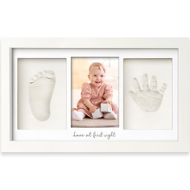 Baby Handabdruck und Fußabdruck Set – Gipsabdruck Hand und Fuß für Neugeborene - Handabdruck Bilderrahmen ​- Fußabdruck - Dusche Abdruckset (Alpine White) Alpine White Duo, 33cm x 20cm