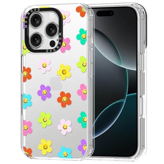 MOSNOVO Hülle für iPhone 16 Pro – Durchsichtige, schlanke, stoßfeste TPU+PC-Handyhülle, [6,6 Fuß Fallschutz/Anti-Abziehen] - Blumenlächeln Blumenlächeln iPhone 16 Pro