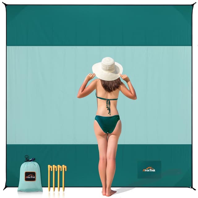 AnorTrek Sandfreie Stranddecke XXL 300x300cm - Ultraleicht, Schnelltrocknend & Spritzwassergeschützt, Mehrzweck Campingdecke/Picknickmatte/Strandtuch mit Tragetasche & ABS-Heringen Dunkelgrün & Minzgrün 300 x 300 cm (1-9 Personen)