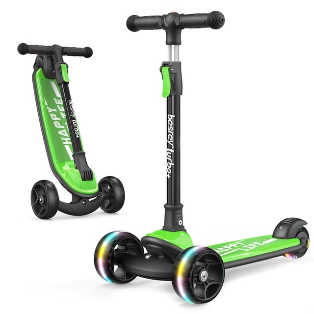 besrey Kinder-Scooter – Big Wheels Faltbarer Tretroller mit blinkenden LED-Lichtern für Jungen und Mädchen, 4 Stufen höhenverstellbarer Roller, breites Deck Scooter für Kinder im Alter von 2–8 Jahren