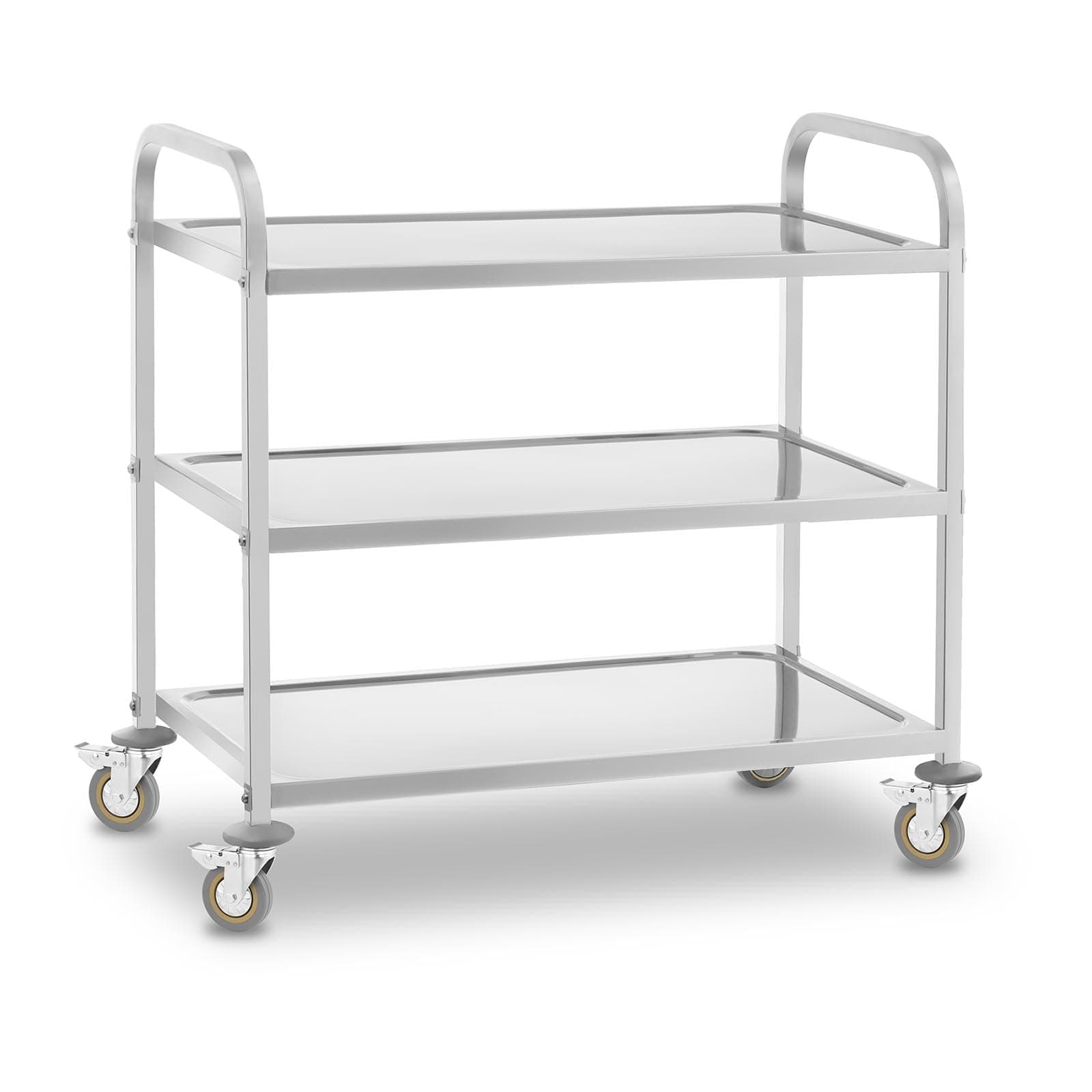 Royal Catering Servierwagen mit Rollen, 3 Tabletts RCSW 3 (101 x 55 x 96,5 cm, Tragkraft 480 kg, Dicke der Regale: 3 cm) Edelstahl