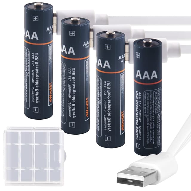 Kamnnor AAA Akku Wiederaufladbar, 750mWh USB batterien AAA wiederaufladbar 1,5 V Lithium AAA Akkus mit 4 in 1 Typ C Ladekabel, Schnellladung in 2 Stunden,1200 mal Zyklusaufladung, 4 Stück 4*AAA