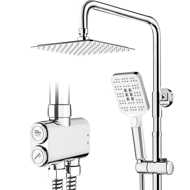 Rainsworth Regendusche ohne Armatur Chrome, 20 X 20 cm eckig Regendusche und 3 Strahlarten Duschkopf, Duschsystem, Duschsäule Duschset für Dusche 20*20cm Quadratisch Chrom