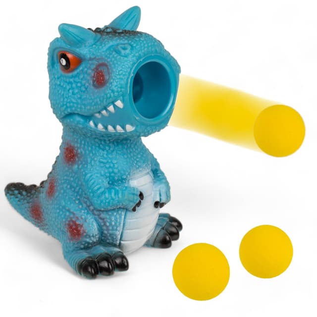 MIJOMA Dinosaurier Popper Spielzeug für Kinder - Ballwerfer Dino inklusive 3 Schaumstoffbälle, Förderung von Motorik & Hand-Augen-Koordination, für Indoor & Outdoor, Weiches Material, 9x12 cm (Blau)