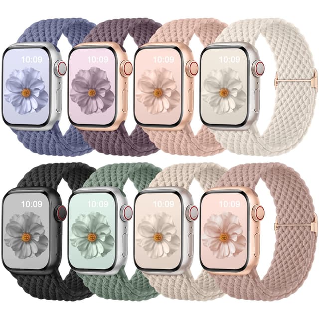 Oielai 8 Stück Geflochtenes Armband Kompatibel mit Apple Watch Armband 40mm 41mm 38mm 42mm 44mm 45mm 46mm 49mm, Einstellbar Sport Solo Loop Band für iWatch Series 10 9 8 7 6 5 4 3 2 1 SE Ultra A.G-Blau/Violet/Rosa/Stern/Schwarz/Grün/Milch/Rosa 42mm(Series