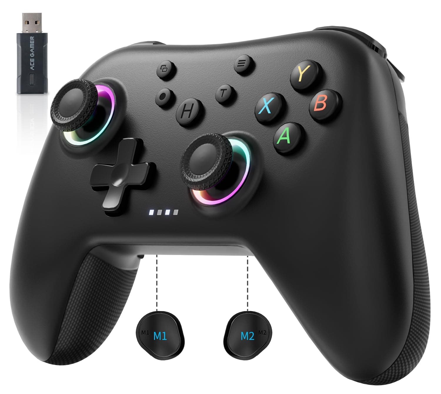 AceGamer Aurora 2.4G Wireless Bluetooth Controller für Windows PC/Switch/Stem/iOS/Android，PC Gamepad Joystick mit Hall-Effekt Joystick, programmierbare Rücktaste, Linear Resonant Actuator (Schwarz)