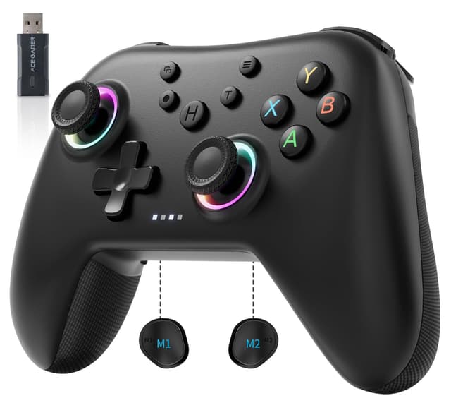 AceGamer Aurora 2.4G Wireless Bluetooth Controller für Windows PC/Switch/Stem/iOS/Android，PC Gamepad Joystick mit Hall-Effekt Joystick, programmierbare Rücktaste, Linear Resonant Actuator (Schwarz)