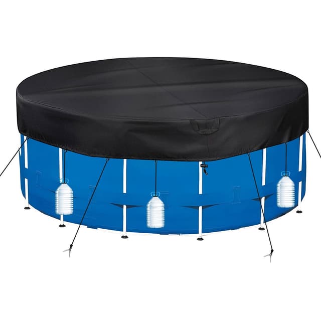 PATWING Wetterfeste Poolabdeckung Rund Ø 493 Für Ø450-488cm Pools, UV-resistente Poolplane für INTEX & BESTWAY Pools, Drahtseil und Spannschloss zur Sicherung (493 * 30cm) 493*30cm