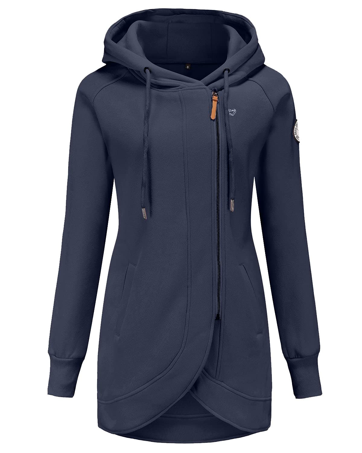 ELFIN Damen Lange Kapuzenpullover Zipper Hoodie Herbst Winter Pulli Sweatjacke mit Reißverschluss