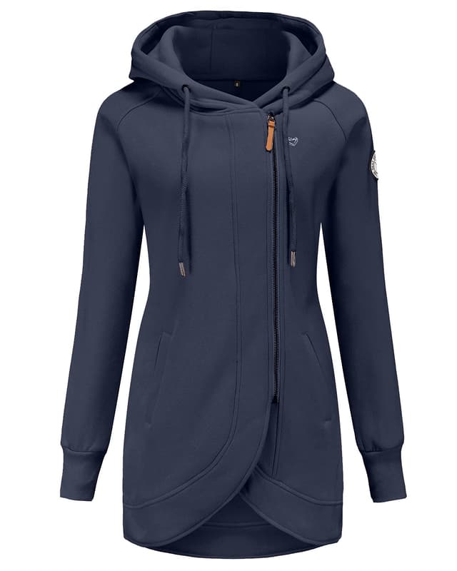 ELFIN Damen Lange Kapuzenpullover Zipper Hoodie Herbst Winter Pulli Sweatjacke mit Reißverschluss