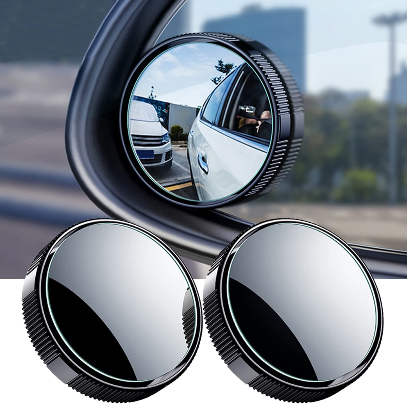 Auto Toter Winkel Spiegel, 2 STÜCKE Rundes HD-Glas mit gerahmtem konvexem Rückspiegel mit verstellbarem Weitwinkel-Sauger für Autos, SUV und LKW (Schwarz)