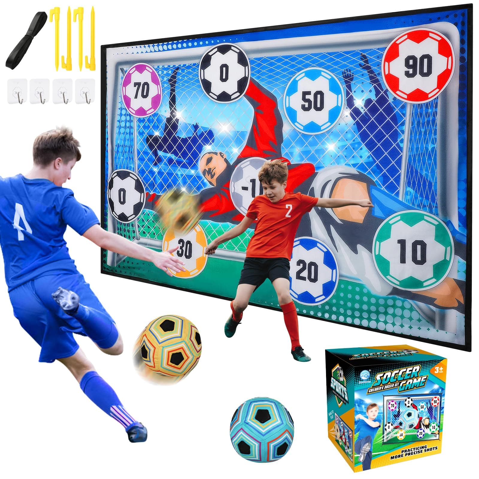 VATOS Fußball Spielset für Kinder 3 4 5 6 7 8, Sportspaß für Garten Indoor Outdoor, Weich Flanell Fußballtore, Fußball mit Klettbällen Spielzeug Geburtstags Geschenke für Jungen Mädchen (Blau)