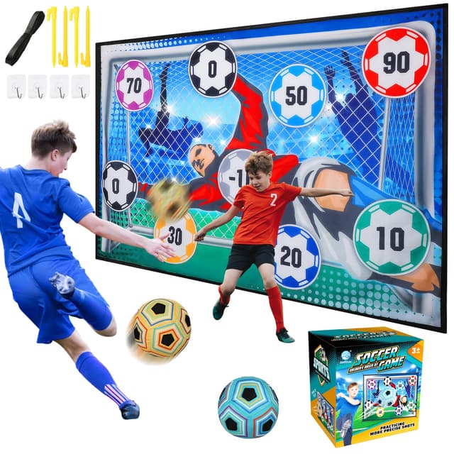 VATOS Fußball Spielset für Kinder 3 4 5 6 7 8, Sportspaß für Garten Indoor Outdoor, Weich Flanell Fußballtore, Fußball mit Klettbällen Spielzeug Geburtstags Geschenke für Jungen Mädchen (Blau)