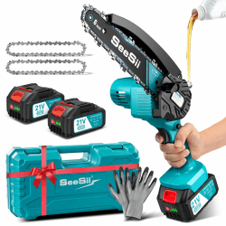 SEESII Mini Kettensäge mit Akku 8000mAh 6 Zoll, Akku Kettensäge mit Automatischer Öler und Ersatzkette, Handkettensäge Akku für Gartenscheren Astschere Holzschneidenz 6 Inch Angebot bei HelloDeals