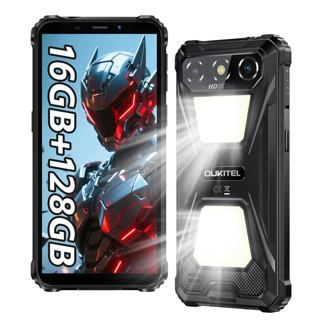 OUKITEL G5 (2025) Outdoor Smartphone - 16GB+128GB/1TB Outdoor Handy Ohne Vertrag mit 900LM Campinglicht, 6 Zoll Baustellenhandy, 6300mAh IP68 Wasserdicht, 13MP Handys/Dual SIM/GPS/OTG/Face ID -Schwarz