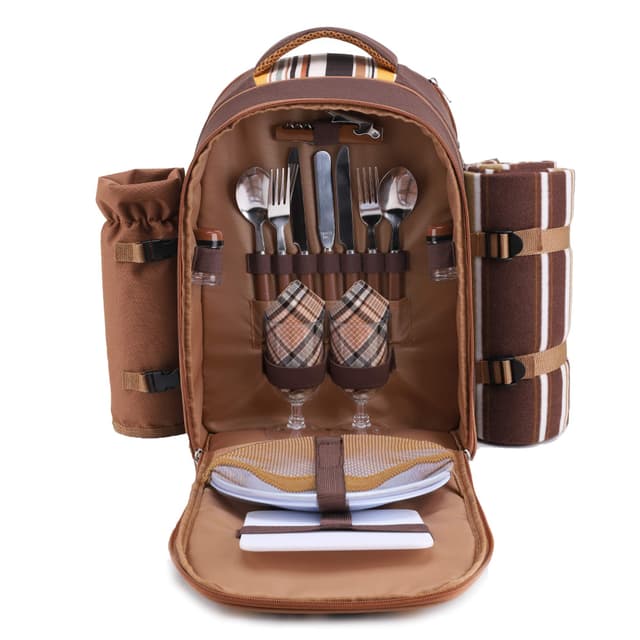 apollo walker Picknickrucksack 2 Personen Picknick Set (Set & Decke) Thermotasche Kühltaschen für Camping, Strand, Wandern Braun Braun-2