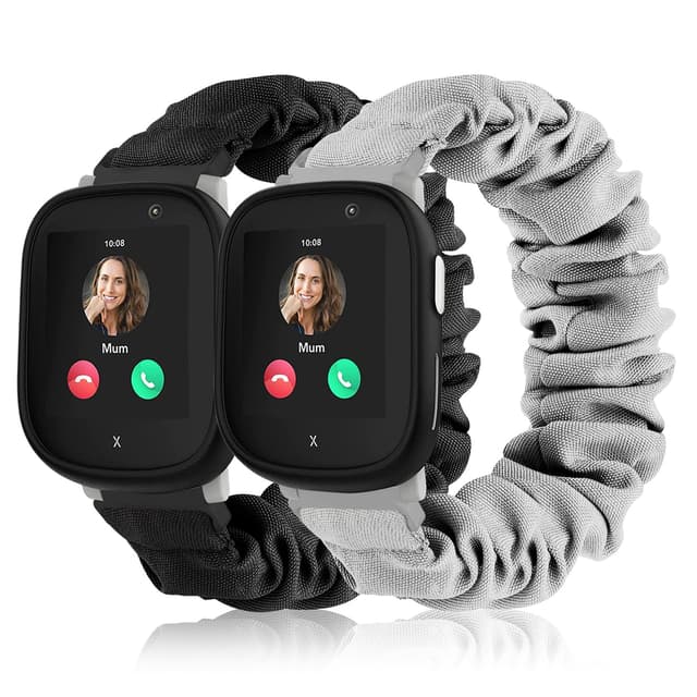 Wizvv 2 Stück Kinder Scrunchie Armband kompatibel mit Xplora X6, Bequeme, Atmungsaktive, Elastisch Ersatzarmbänder für Xplora X6 Play, für Mädchen Jungen Black/Gray