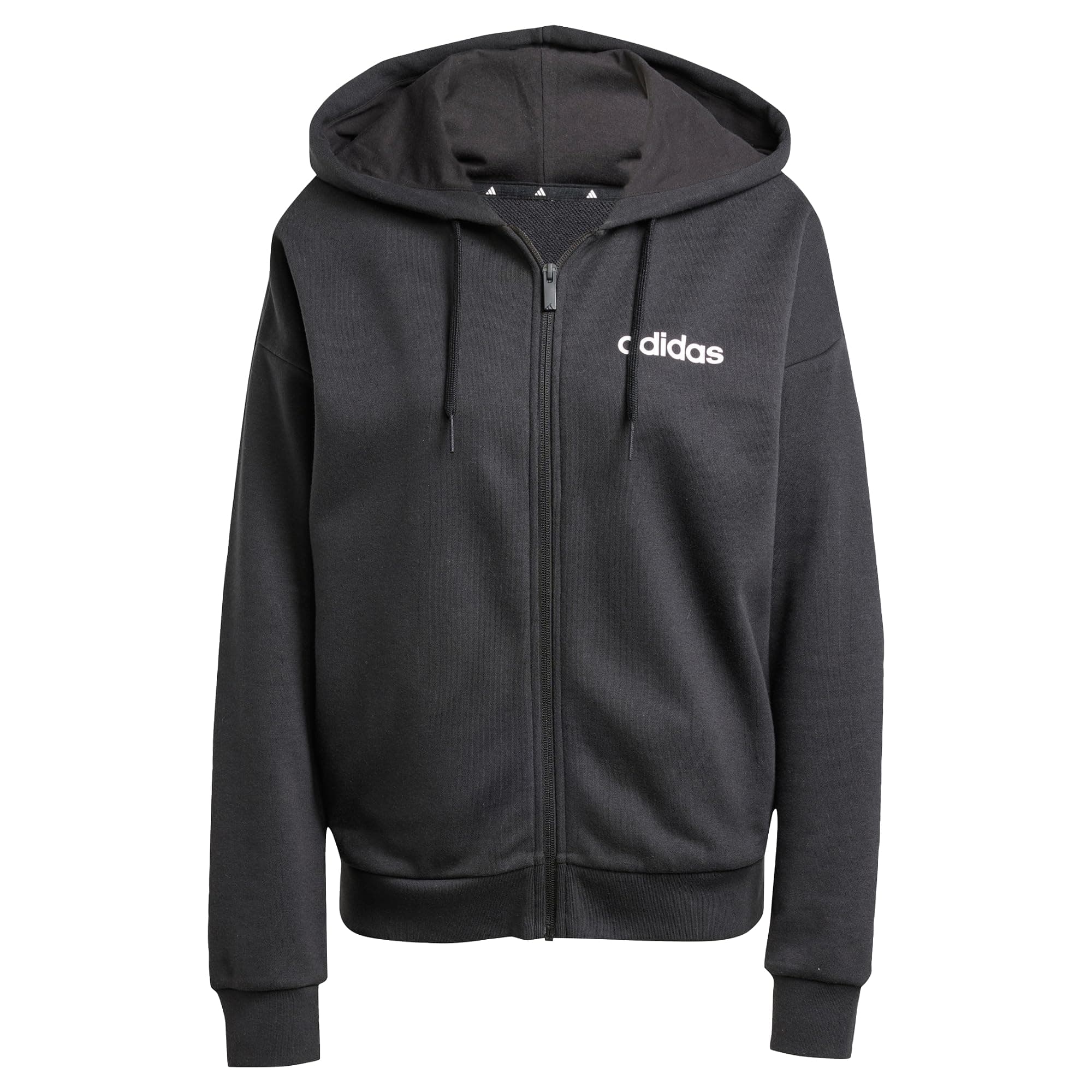 adidas Damen Essentials Linear durchgehendem Reißverschluss, French Terry Kapuzenpullover M Black / White