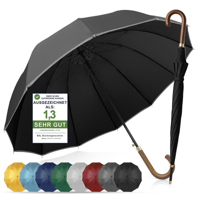ADRIANO PORCARO® Regenschirm Sturmfest I Ø120cm Schirm I Regenschirm Groß XXL mit Reflektierendem Rand I 12 Streben Stockschirm I inkl. Schirmhülle - Für Herren & Damen I Schwarz