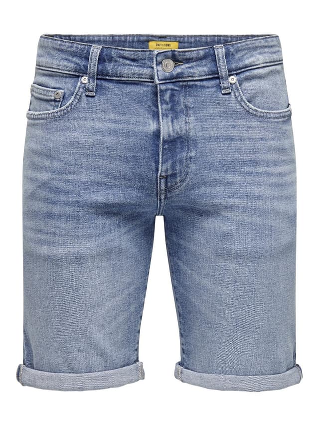 ONLY & SONS Herren Jeansshorts, fünf Taschen, Knopfverschluss, umgeschlagener Saum