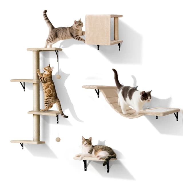 Eukue Kletterwand Katzen, Kletterwand Set 10 -teiliges für Katze, Groß Katzen Wandelemente mit Kratzbaum, Katzenhaus, Katzenbrücke, Sisal Kratzsäulen für den Innenbereich bis 10 kg