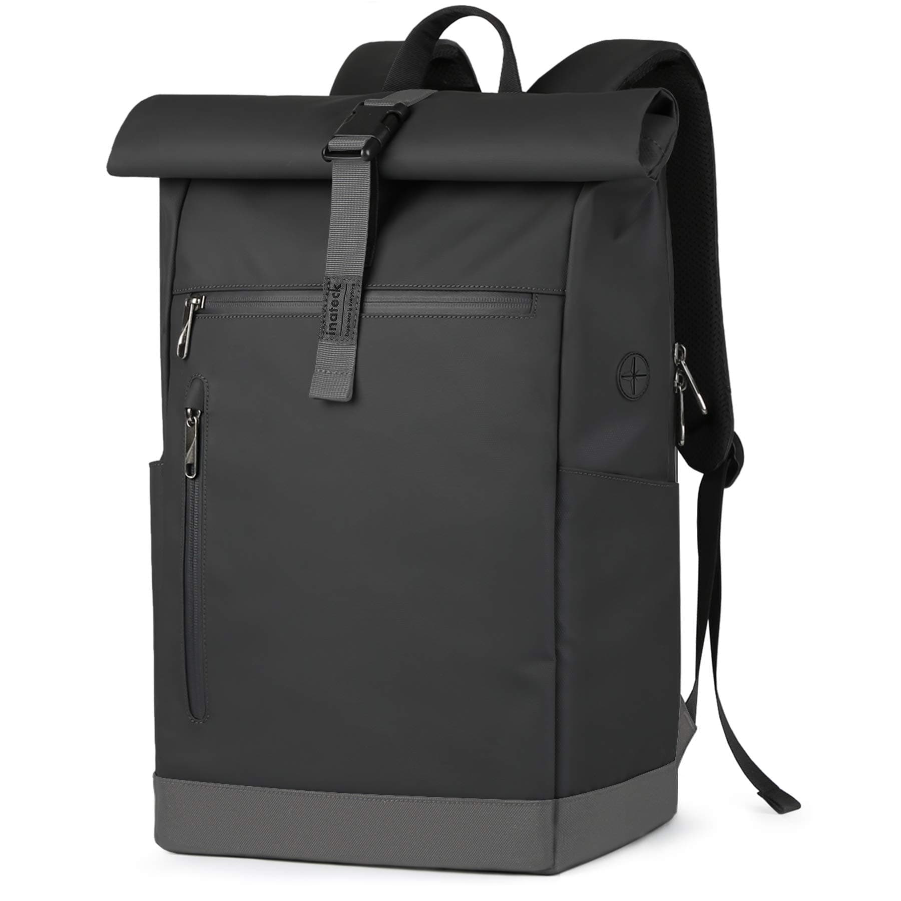 Inateck RollTop Rucksack Herren Damen 25L-30L Fahrradrucksack Schulrucksack für Uni Freizeit Job Sport Reisen, Stylische Tagesrucksack mit 17 Zoll Laptopfach, Schwarz 30L Schwarz