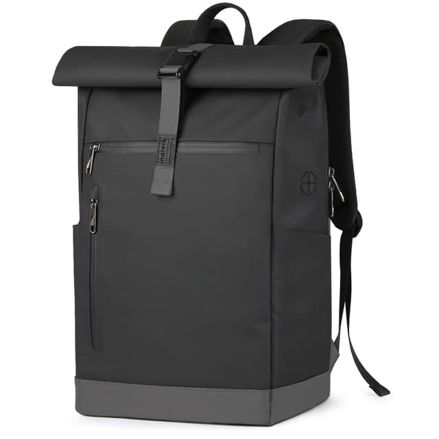 Inateck RollTop Rucksack Herren Damen 25L-30L Fahrradrucksack Schulrucksack für Uni Freizeit Job Sport Reisen, Stylische Tagesrucksack mit 17 Zoll Laptopfach, Schwarz 30L Schwarz