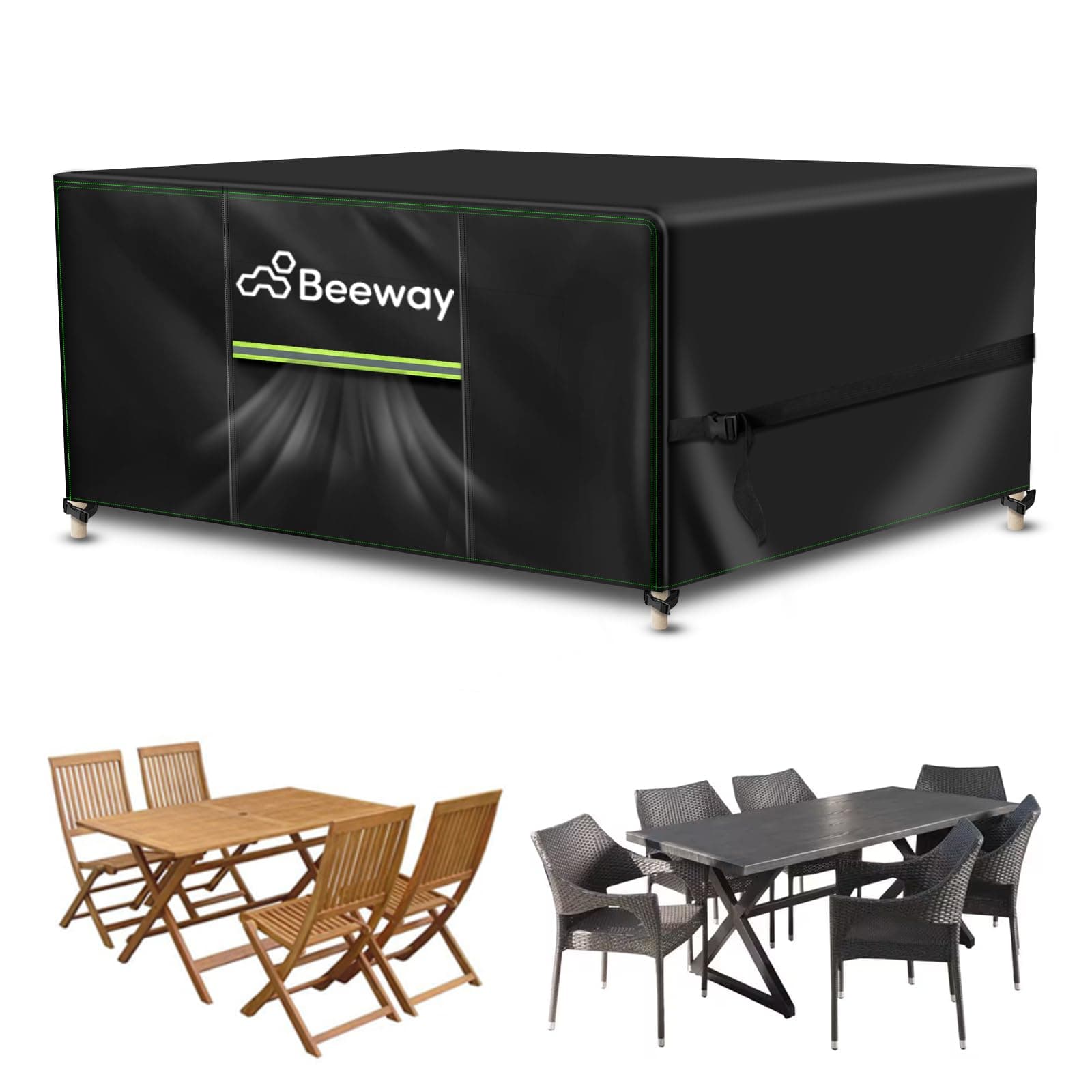 BEEWAY Gartenmöbel Abdeckung Wasserdicht, Schutzhülle Abdeckplane für Gartentische Terrassenmöbel Möbelsets - 420D Oxford Gewebe, Anti-UV, Winterfest, 150 x 90 x 72cm Schwarz 150x90x72cm