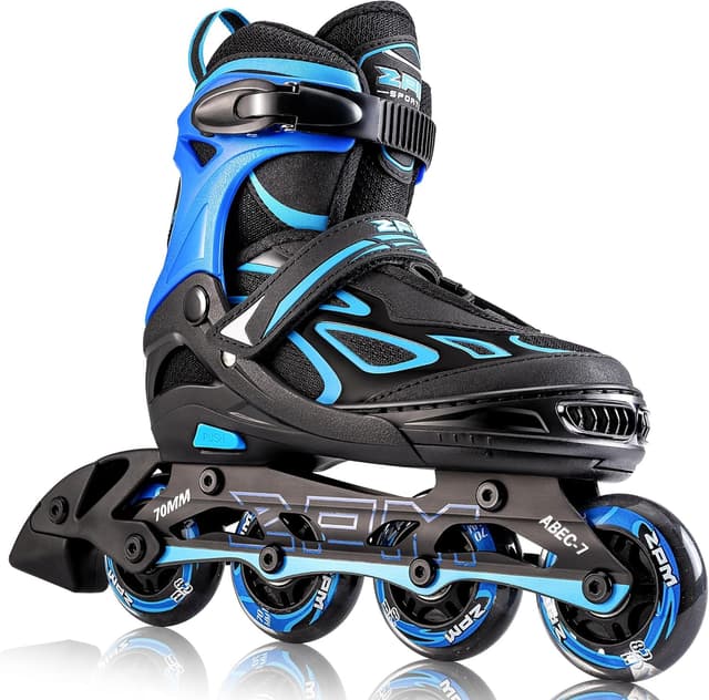 2PM SPORTS Verstellbar Inliner für Kinder, Leucht Inline Skates Rollschuhe für Damen/Herren Blau Medium(EU 34-37)